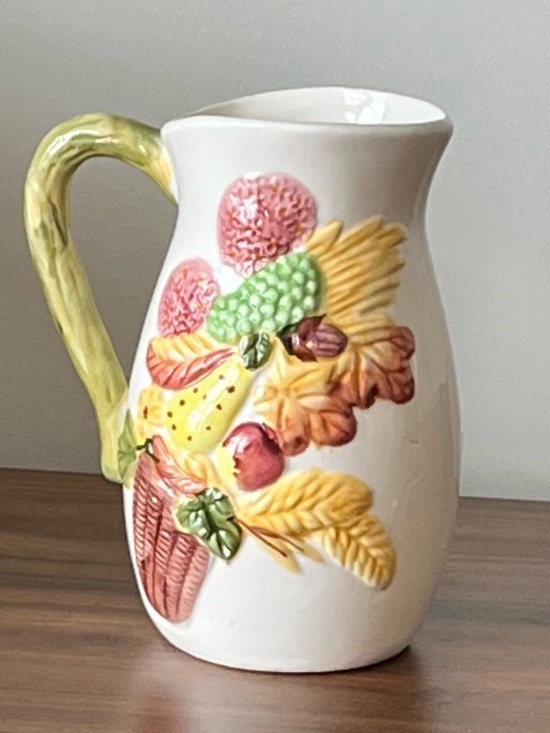 Source Unknown Other - Ceramic Floral and Fruit Decorative Pitcher Vintage
